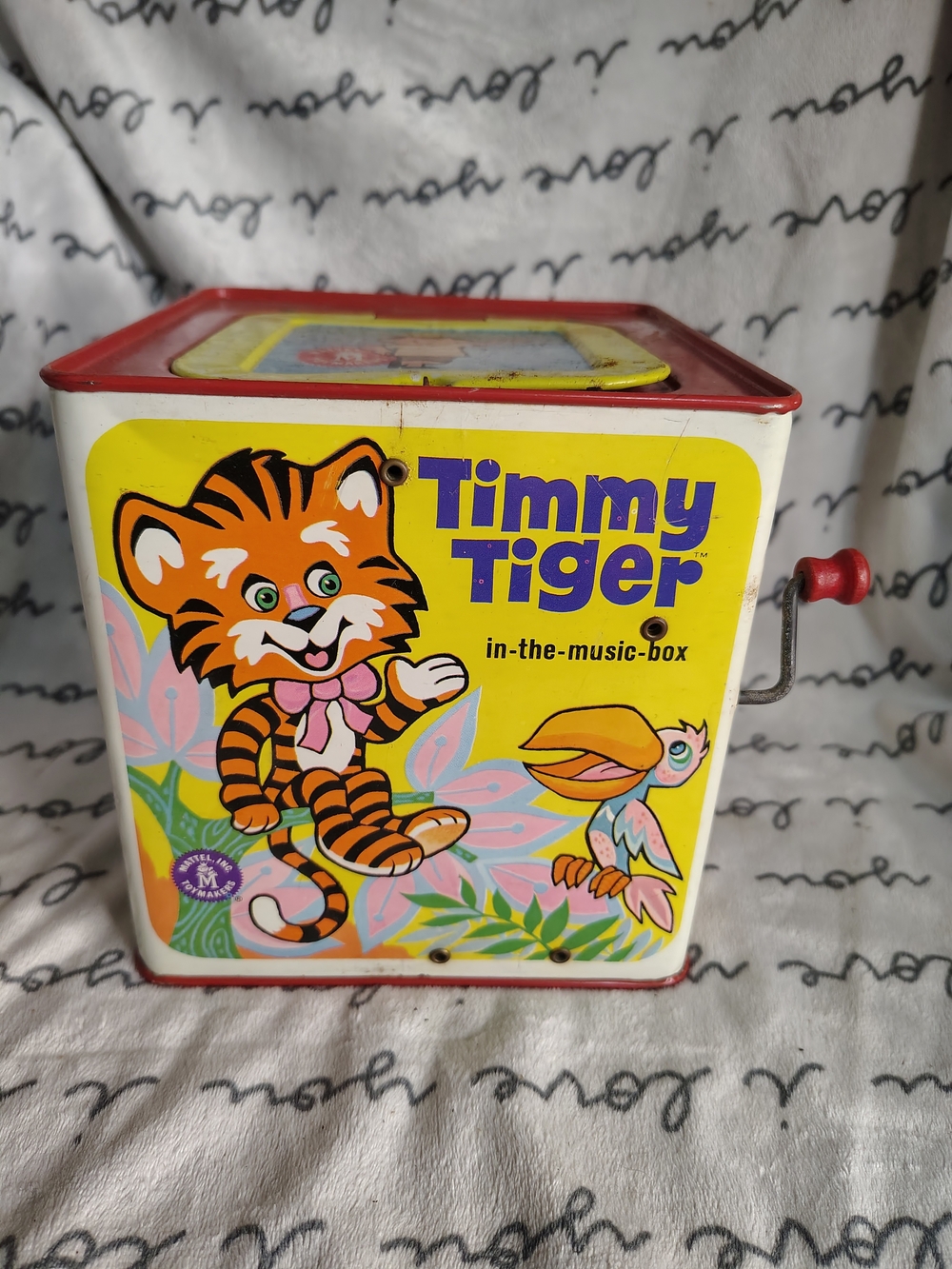 Mattel Timmy Tiger Tin Music Box in Yellow and Red